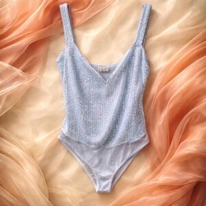Sequin Bodysuit in Iridescent Blue